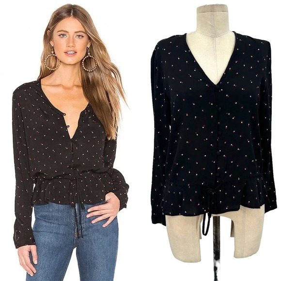 Rails Beaux Blouse Black Offset Dot Print Size Small - Picture 1 of 13